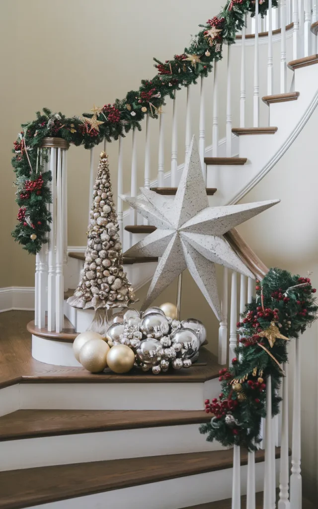Finish with a dramatic tree topper-style accent at the landing