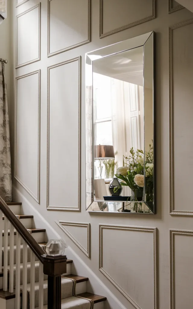 Frame a large statement mirror within panel borders