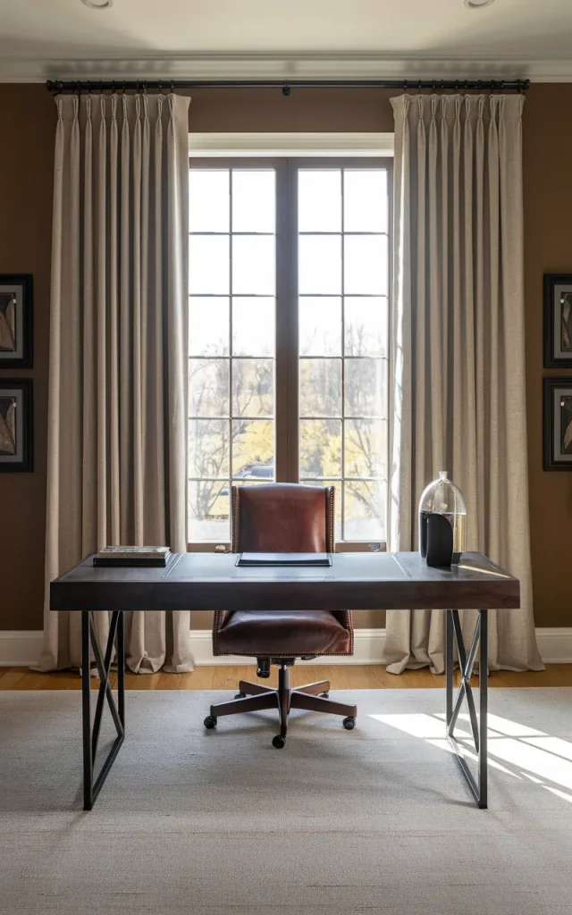 Frame a large window with tailored curtains.