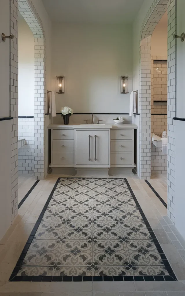 Frame a patterned floor with a solid tile border
