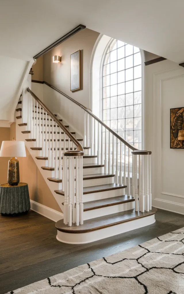 Frame staircase edges with contrasting border tiles