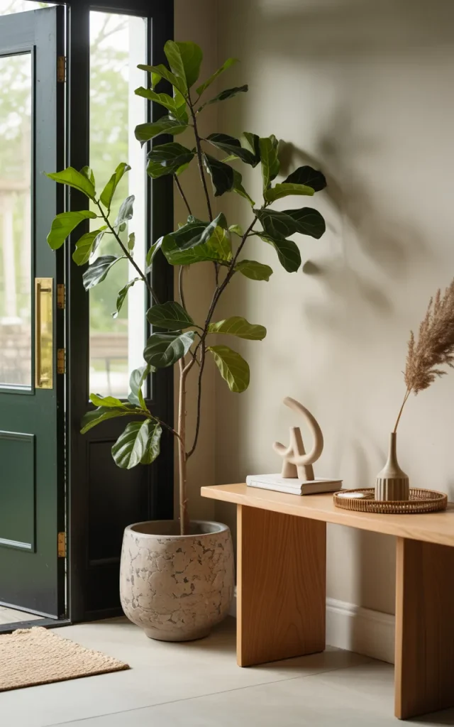 Frame the entrance with tall indoor plants.