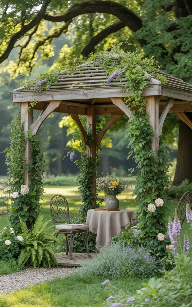 Frame the gazebo with climbing plants.
