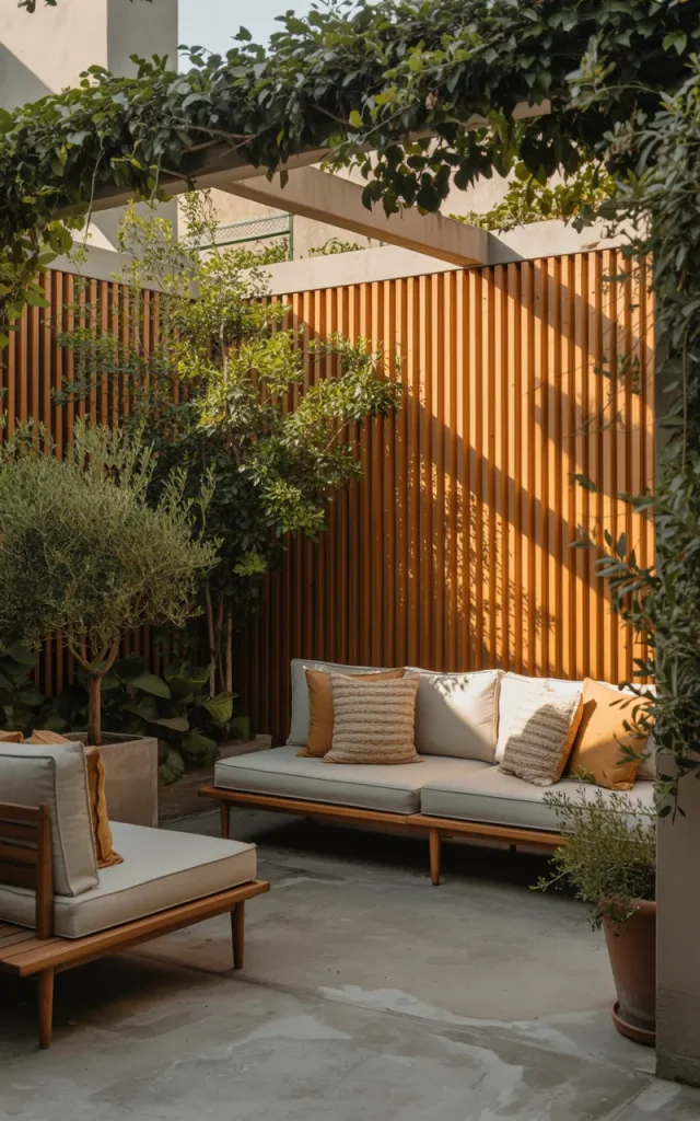 Frame the patio with a low privacy screen.