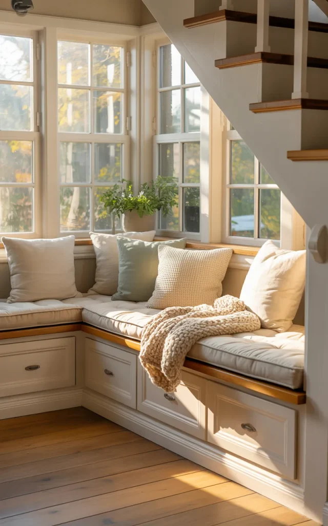 Frame the staircase landing with built-in window seating