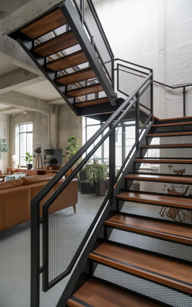 Frame the staircase with black mesh panels