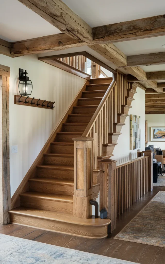 Frame the staircase with exposed wooden beams