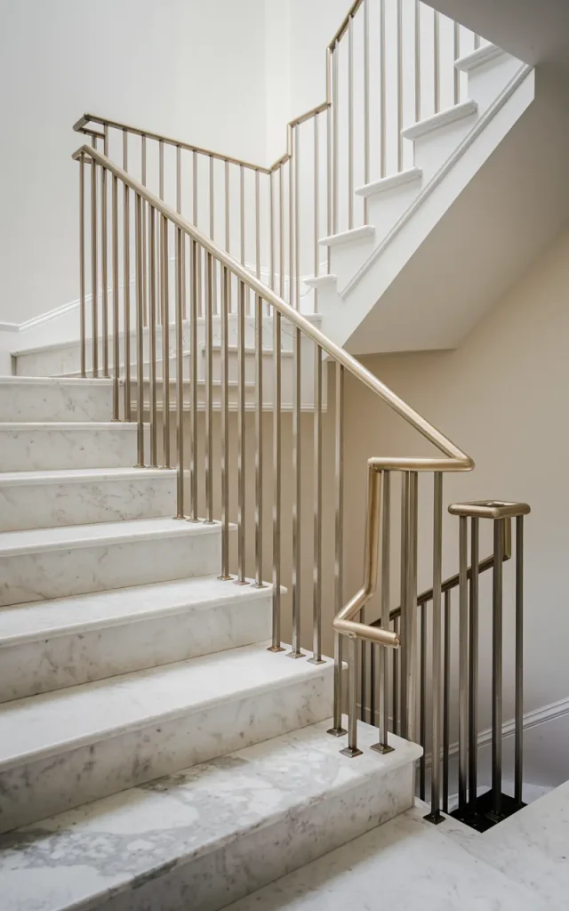 Frame your staircase with matte brass accents