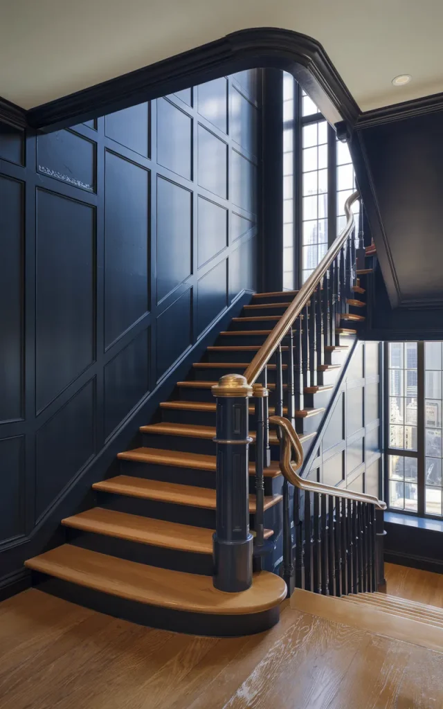 Go bold with dark navy or charcoal panels