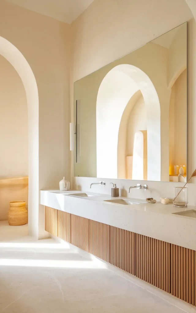 Hang an oversized mirror above the vanity