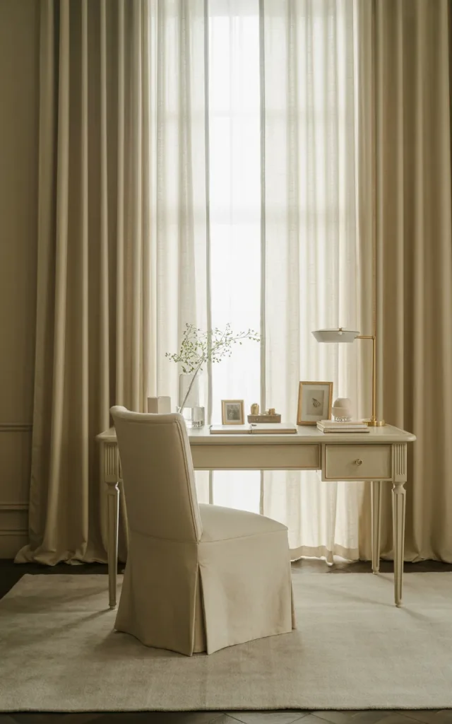 Hang floor-length curtains for softness.