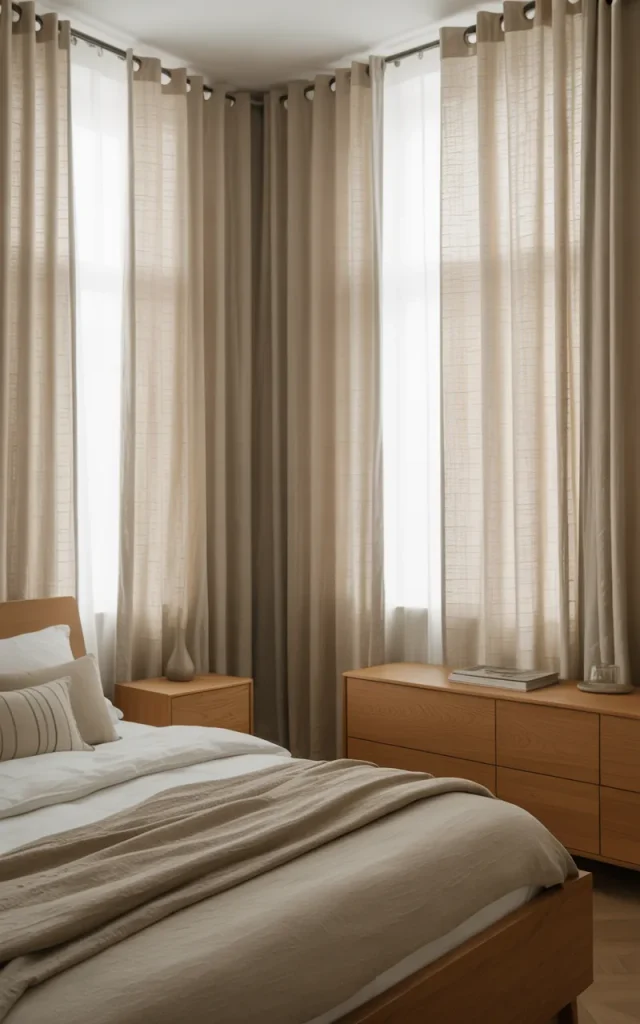 Hang floor-to-ceiling curtains to fake taller ceilings