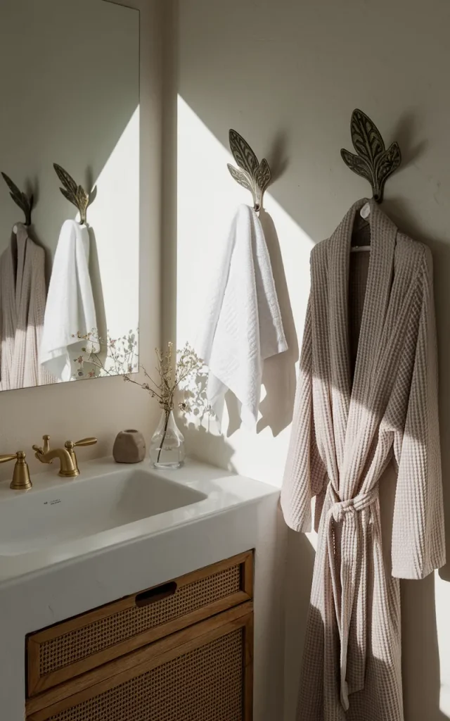 Hang hooks instead of relying only on towel bars.