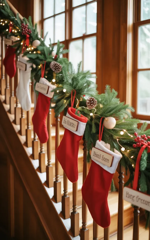 Hang personalized name tags on mini stockings