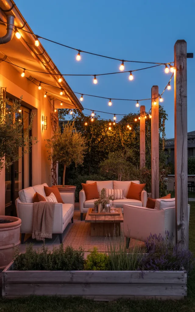 Hang string lights overhead for evening ambiance.