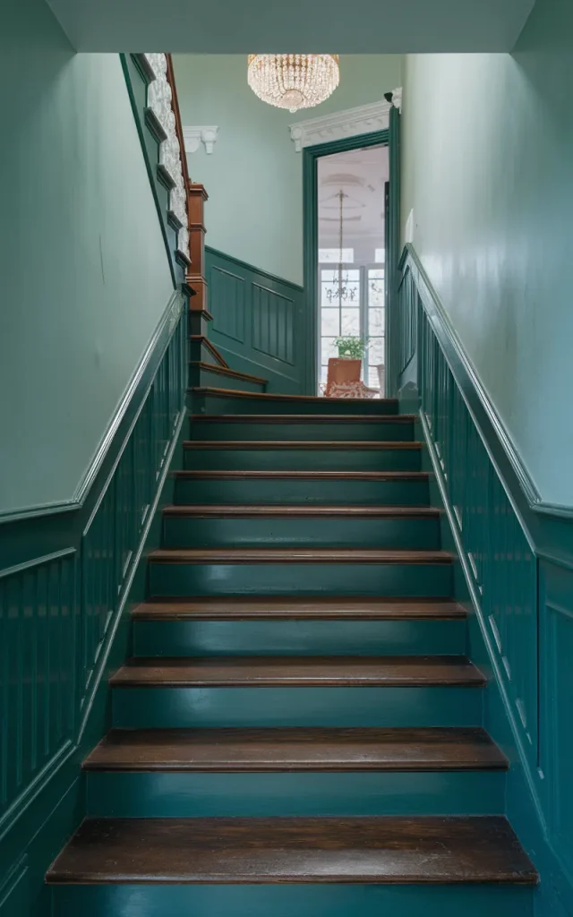 Highlight the Staircase With Dark Wainscoting