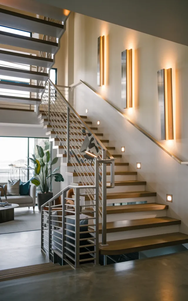 Highlight the railing with statement stair lighting