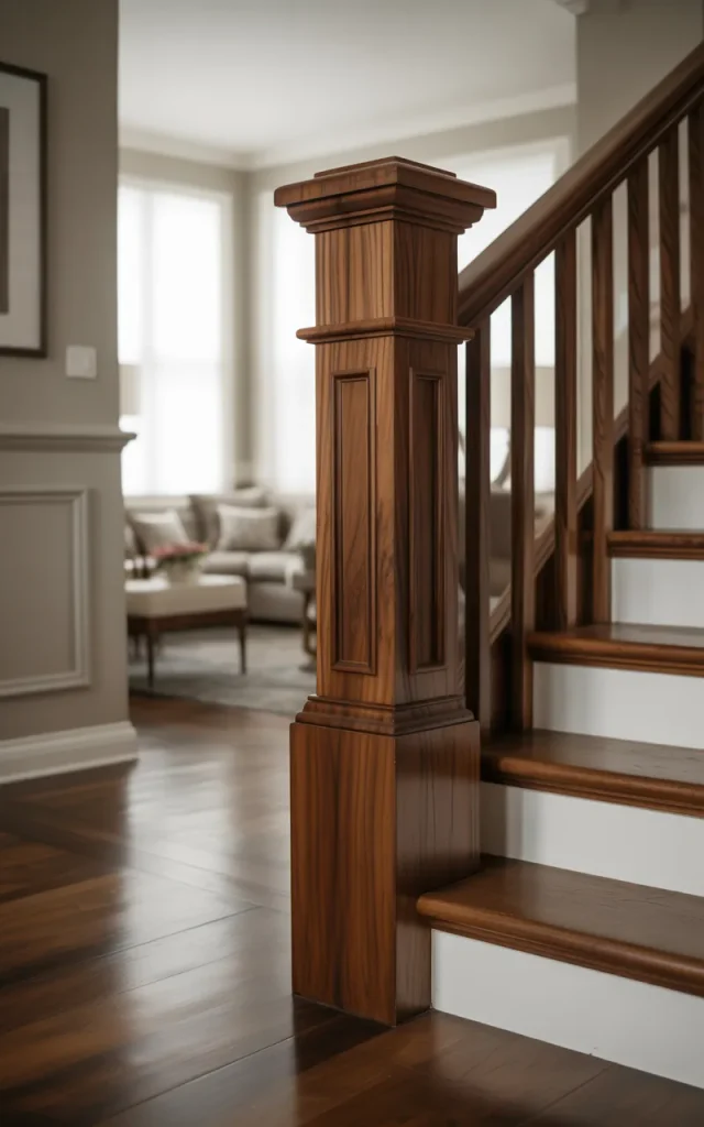 Incorporate a Wooden Staircase with a Statement Newel Post