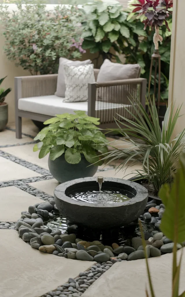 Incorporate a water feature for a soothing atmosphere.