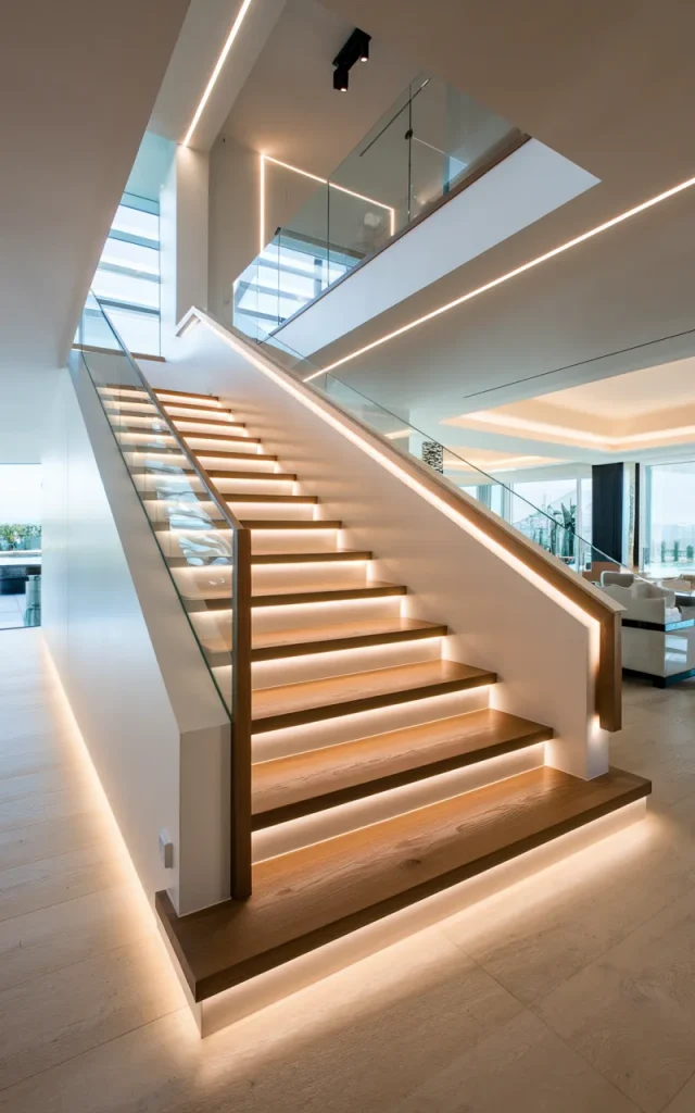 Install LED lighting beneath the handrail