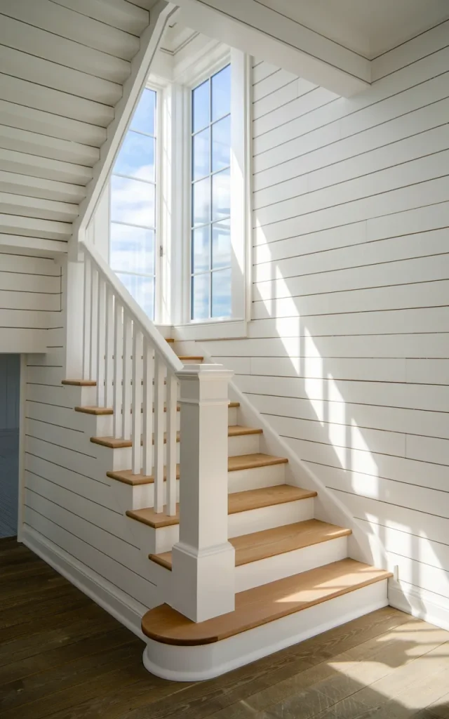 Install White Shiplap Along the Stair Wall