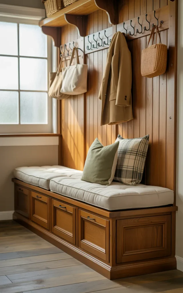 Install a built-in bench with hidden storage.