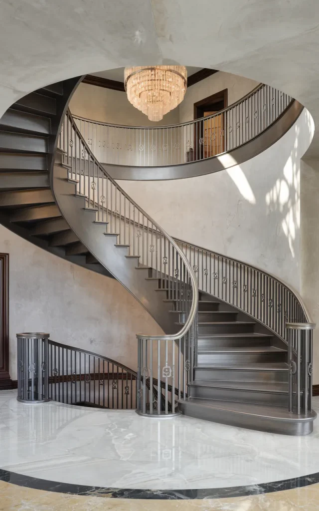 Install a curved steel staircase for elegance