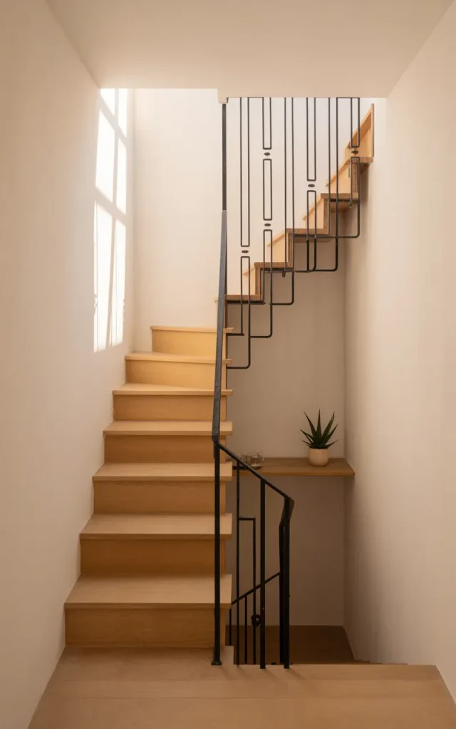 Install a narrow wrought iron staircase for tight corners