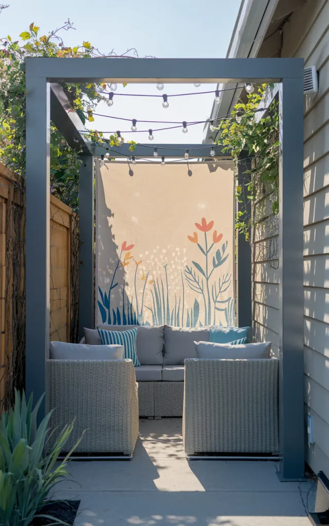 Install a slim pergola for structure and shade.