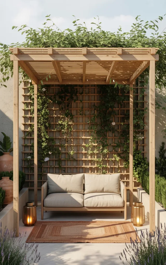 Install a slim pergola over the seating area.