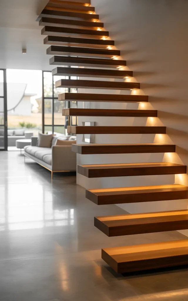Integrate LED strip lighting beneath each tread 💡