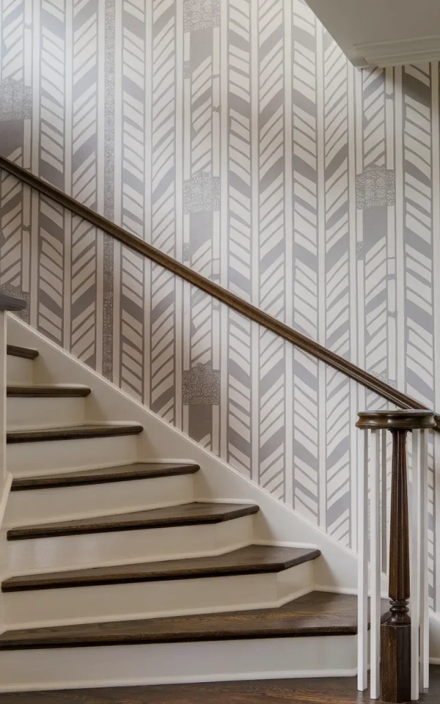 Introduce herringbone wallpaper for timeless structure