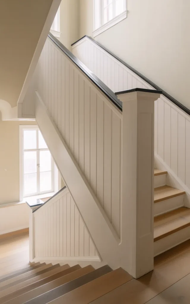 Keep panels minimal and match them to the stair color