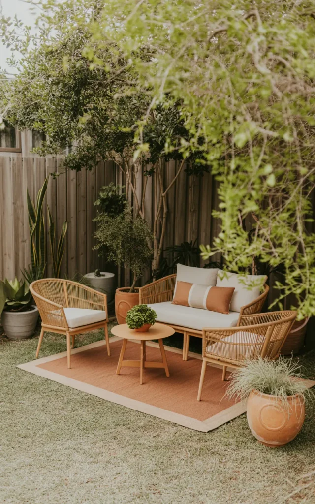 Lay a small outdoor rug beneath the seating area.