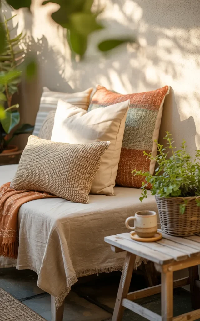Layer outdoor cushions for a softer look.