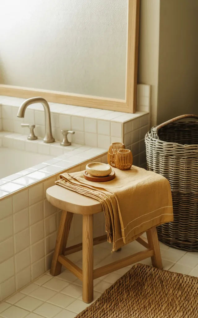 Layer the bathroom with natural textures.