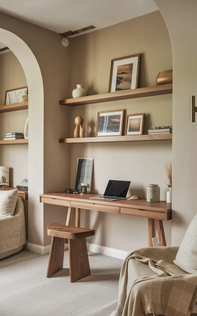 Layer warm wood into the workspace.