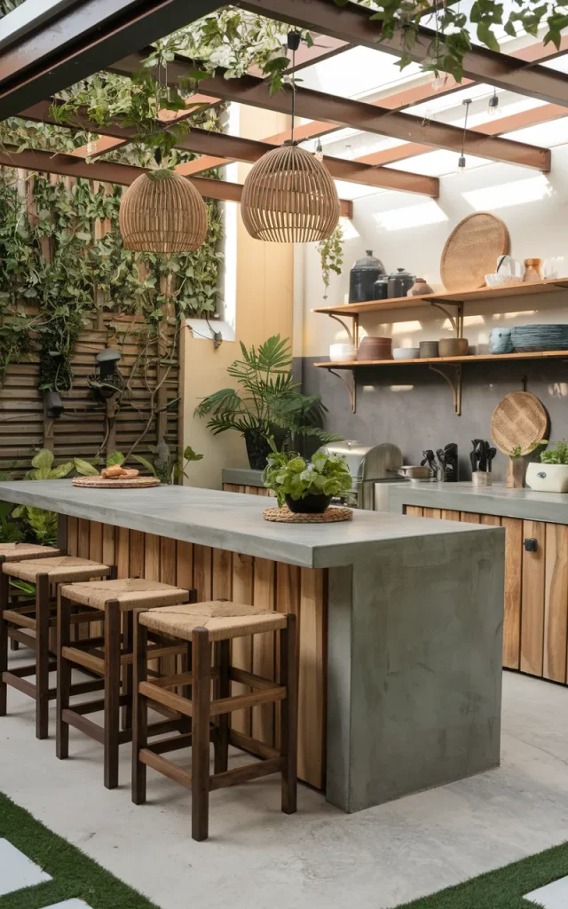 Mix Concrete and Natural Wood Finishes