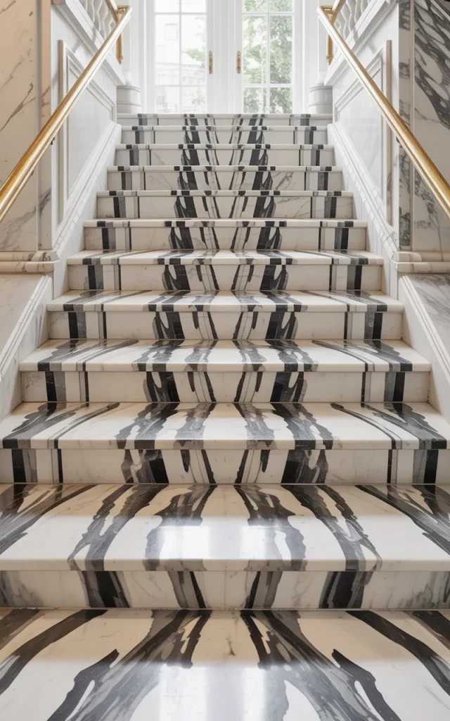 Mix White Marble with Black Metal Railings