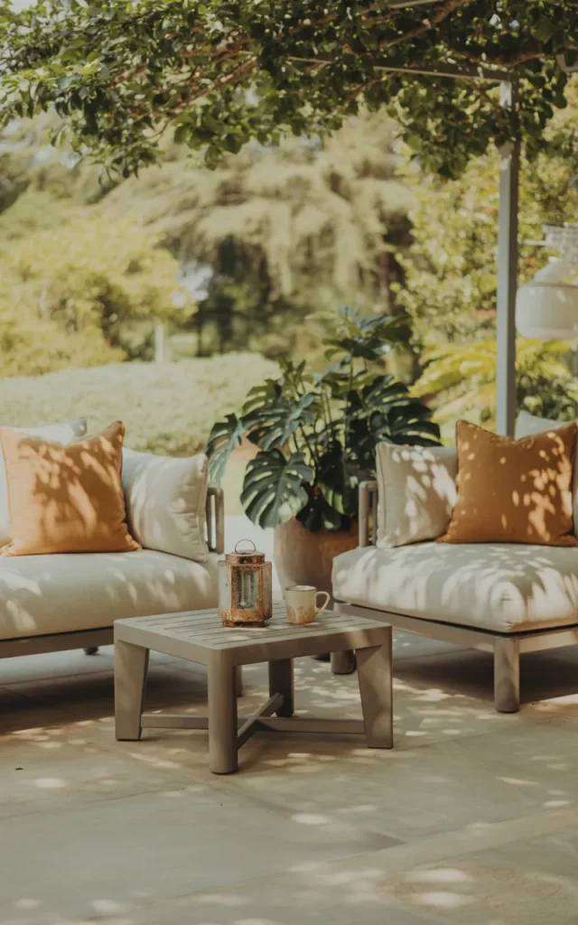 Mix lounge chairs with a small coffee table.