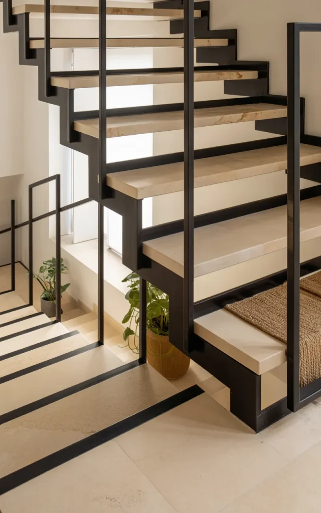 Mix steel with stone steps for an earthy twist
