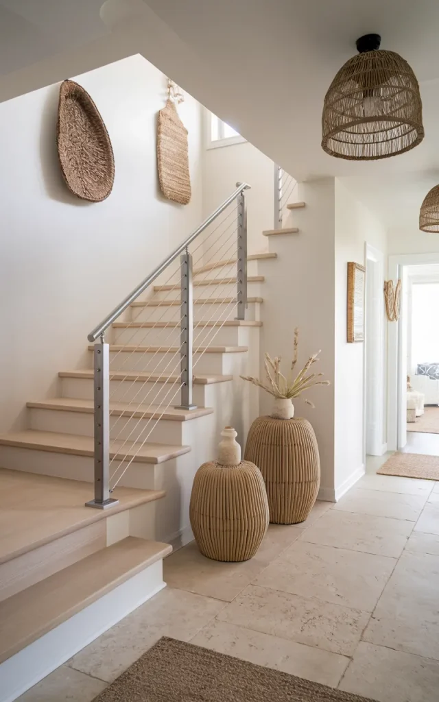 Mix wood and cable railing for a coastal feel