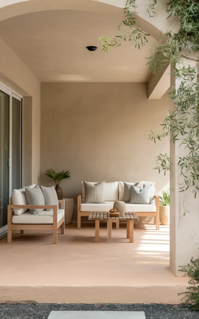 Paint the concrete in a soft neutral shade.