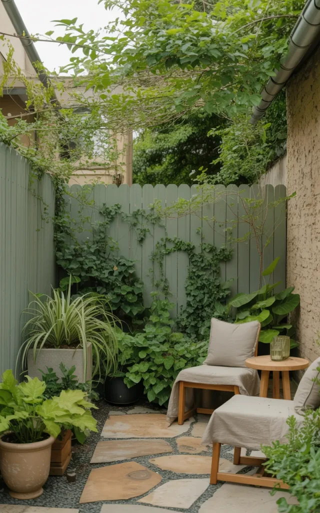 Paint the fence a soft, receding shade.