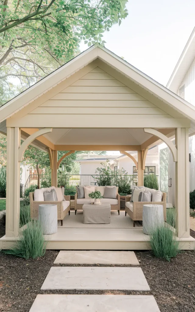 Paint the gazebo in a soft neutral shade.