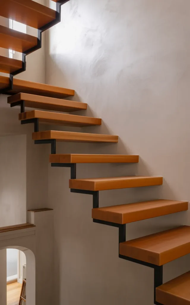 Paint the wall in soft greige behind the stairs
