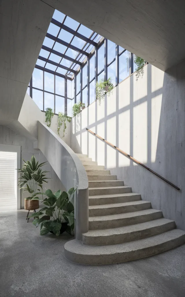 Pair concrete steps with a skylight above
