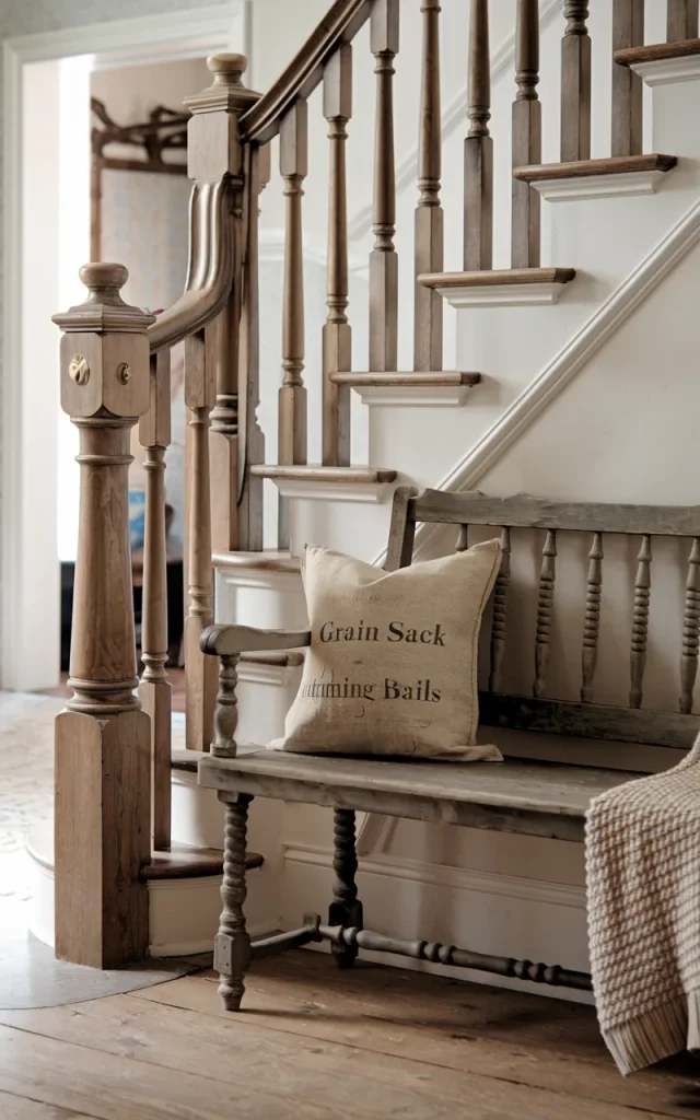 Place a vintage bench at the stair landing