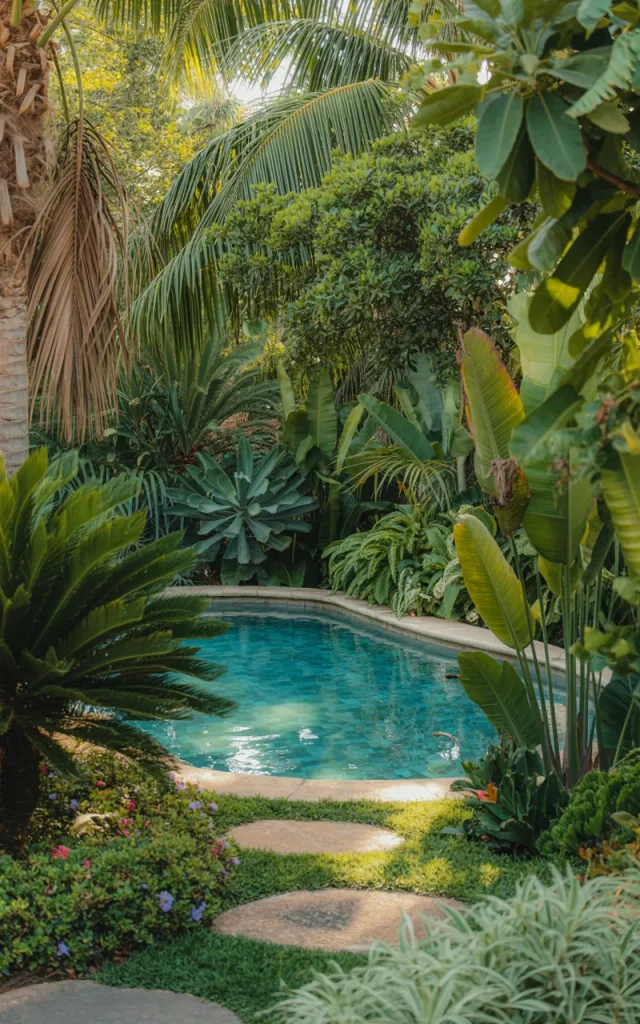 Plant Layered Greenery Around the Pool