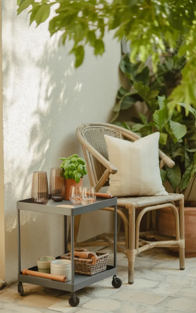 Style a narrow drink station for entertaining.